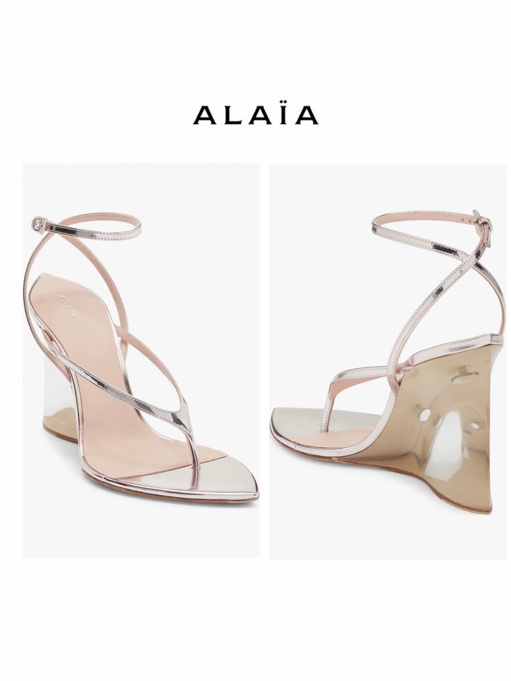 Alaïa Invisible Thong Wedge Ankle Strap Sandal Blush EU 37 NWT $1690